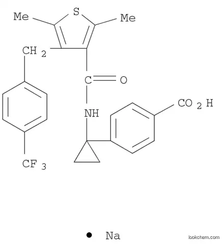 Molecular Structure of 1006036-88-9 (4-[1-[[[2,5-Dimethyl-4-[[4-(trifluoromethyl)phenyl]methyl]-3-thienyl]carbonyl]amino]cyclopropyl]benzoic acid sodium salt)